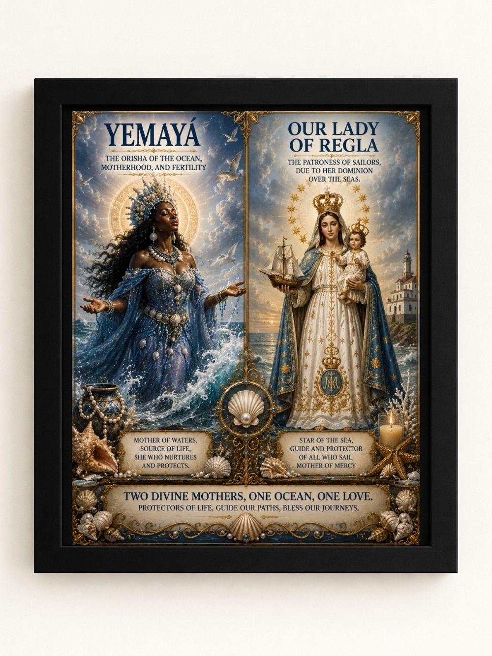 Yemayá and Our Lady of Regla A.I. Art Print 8x10 Frame